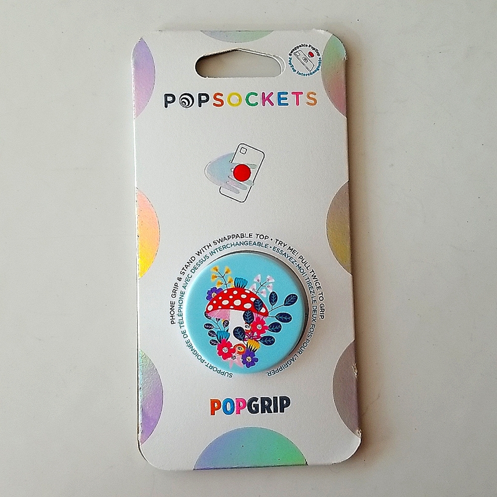 NEW PopSocket POPGRIP Expanding Stand Phone Grip Blue, Red Mushroom Floral